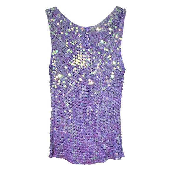 VINTAGE Lavender Sparkly Sequins Crochet Sleeveless Top Medium NWOT - Picture 3 of 11